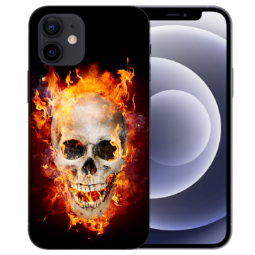 iPhone 12 mini Handy Schutzhülle Tasche mit Fotodruck Totenschädel Feuer