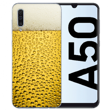 Silikon Handy Hülle für Samsung Galaxy A50 mit Bier Bilddruck Etui