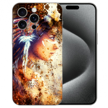 Handy Schutzhülle TPU Cover für iPhone 15 Pro mit eigenem Fotodruck Indianerin Porträt Handy Schutzhülle TPU Cover für iPhone 15 Pro mit eigenem Fotodruck Indianerin Porträt