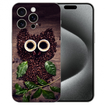 Individuelle TPU Cover Silikon für iPhone 16 Pro mit Fotodruck Kaffee Eule Case Schale