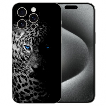 Silikon Schutzhülle Handy TPU Book Fotodruck Leopard mit blauen Augen für iPhone 16 Pro Max