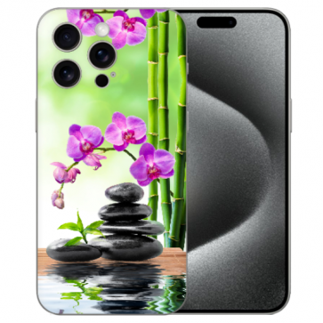 Personalisierte Case TPU Cover Bilddruck Orchidee Bambus und Basaltsteine für iPhone 16 Pro Max Book  