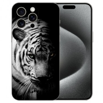 Handy Hülle Silikon Cover Case Book für iPhone 16 Pro Max Fotodruck Tiger Schwarz Weiß  
