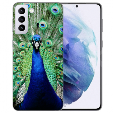 Silikon TPU Hülle mit Bilddruck Pfau für Samsung Galaxy S21 Plus Etui