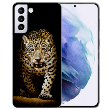 Samsung Galaxy S21 FE Silikon TPU Handy Hülle mit Fotodruck Leopard bei der Jagd