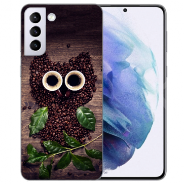 Samsung Galaxy S21 Silikon TPU Hülle Case mit Bilddruck Kaffee Eule