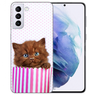 Für Samsung Galaxy S22 (5G) Schutzhülle Silikon Case Fotodruck Kätzchen Braun 