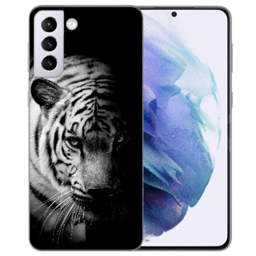 Silikon TPU Hülle für Samsung Galaxy S21 Plus mit Fotodruck Tiger Schwarz Weiß