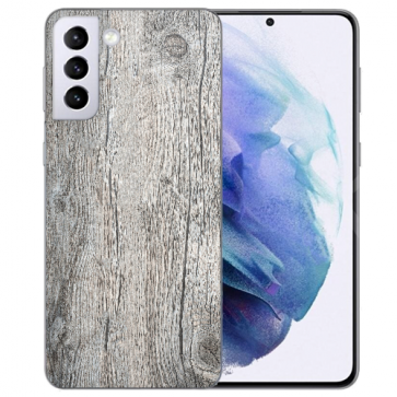 Samsung Galaxy S21 Silikon TPU Hülle mit Fotodruck HolzOptik Grau