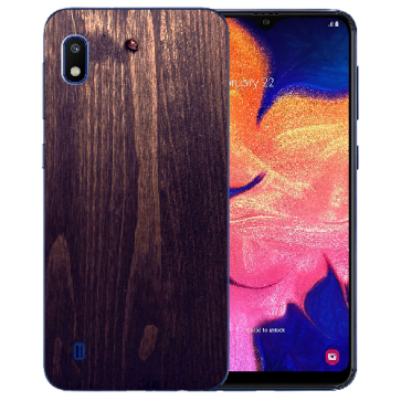 Samsung Galaxy A10 Silikon Hülle mit Bilddruck HolzOptik Dunkelbraun 