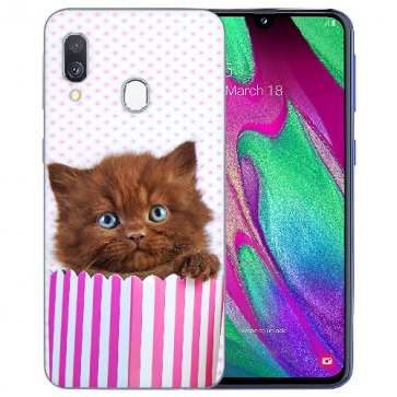 Samsung Galaxy A20e TPU Handy Hülle mit Bilddruck Kätzchen Braun 
