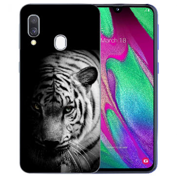 Samsung Galaxy A40 Silikon TPU Hülle mit Fotodruck Tiger Schwarz Weiß