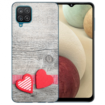 Samsung Galaxy A12 5G TPU Silikon Hülle mit Bilddruck Herzen auf Holz