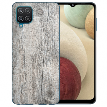 Samsung Galaxy A12 5G TPU Silikon Hülle mit Fotodruck HolzOptik Grau