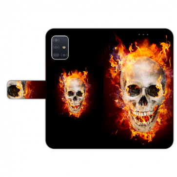 Samsung Galaxy A51 Handy Hülle mit Bilddruck Totenschädel Feuer