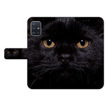 Samsung Galaxy A51 Handy Hülle mit Bilddruck Schwarz Katze Etui
