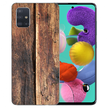 Samsung Galaxy A51 Silikon Handy Hülle mit HolzOptik Fotodruck 
