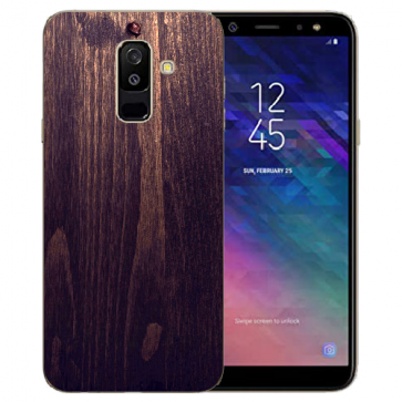 Samsung Galaxy J6 + (2018) TPU Hülle mit Bilddruck HolzOptik Dunkelbraun