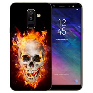 Samsung Galaxy A6 2018 Silikon Hülle mit Bilddruck Totenschädel Feuer