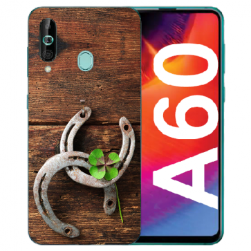 Samsung Galaxy A60 Silikon TPU Hülle mit Fotodruck Holz hufeisen