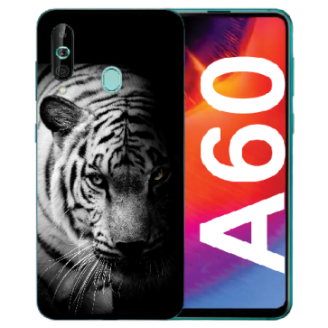 Samsung Galaxy A60 Silikon TPU Hülle mit Fotodruck Tiger Schwarz Weiß