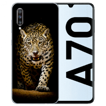 Samsung Galaxy A70 Silikon TPU Hülle mit Bilddruck Leopard beim Jagd