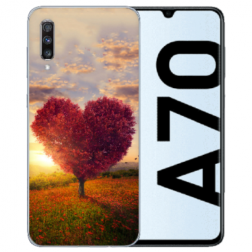 Samsung Galaxy A70 Silikon TPU Hülle mit Bilddruck Herzbaum Etui