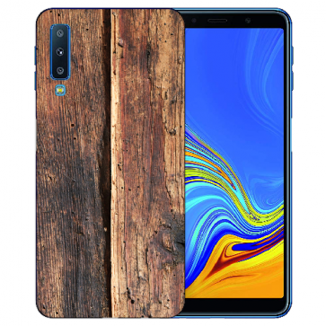 Samsung Galaxy A7 (2018) Silikon TPU Hülle mit Fotodruck HolzOptik Etui