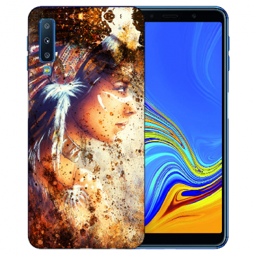 Samsung Galaxy A7 (2018) TPU Hülle mit Fotodruck Indianerin Porträt