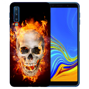 Samsung Galaxy A7 (2018) TPU Hülle mit Fotodruck Totenschädel Feuer