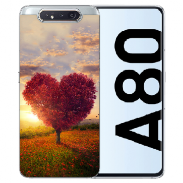 Samsung Galaxy A80 Silikon TPU mit Herzbaum Bilddruck Etui