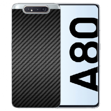 Samsung Galaxy A80 Silikon TPU Schutzhülle mit Carbon Optik Bilddruck Etui