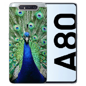 Samsung Galaxy A80 Silikon TPU Schutzhülle mit Pfau Bilddruck Etui