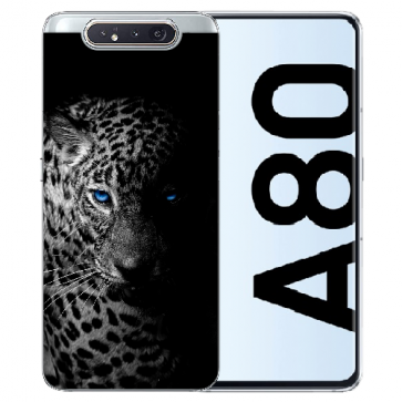 Samsung Galaxy A80 Silikon TPU mit Bilddruck Leopard mit blauen Augen