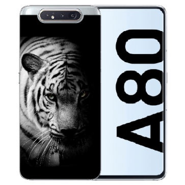 Samsung Galaxy A80 Silikon TPU mit Bilddruck Tiger Schwarz Weiß