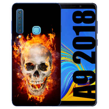 Samsung Galaxy A9 (2018) TPU Hülle mit Bilddruck Totenschädel Feuer