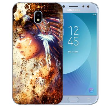 Samsung Galaxy J3 (2017) Silikon Hülle mit Fotodruck Indianerin Porträt