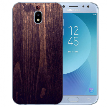 Samsung Galaxy J3 (2017) Silikon Hülle mit Fotodruck HolzOptik Dunkelbraun