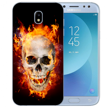 Samsung Galaxy J3 (2017) Silikon Hülle mit Fotodruck Totenschädel Feuer