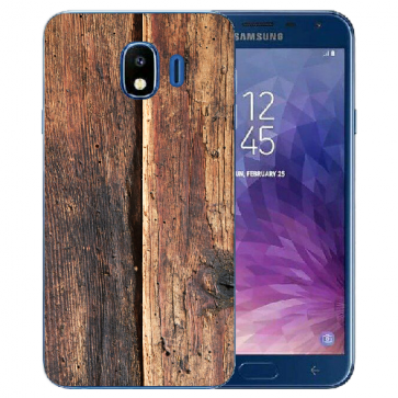 Samsung Galaxy J4 (2018) Silikon TPU Hülle mit Fotodruck HolzOptik