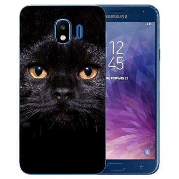 Samsung Galaxy J4 (2018) Silikon TPU Hülle mit Schwarz Katze Fotodruck