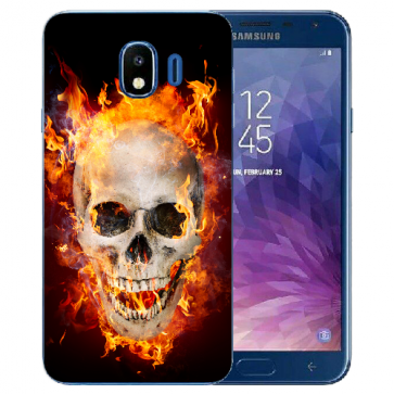 Samsung Galaxy J4 (2018) Silikon Hülle mit Fotodruck Totenschädel Feuer