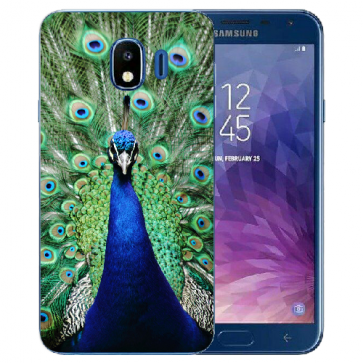 Samsung Galaxy J4 (2018) Silikon TPU Hülle mit Fotodruck Pfau Etui