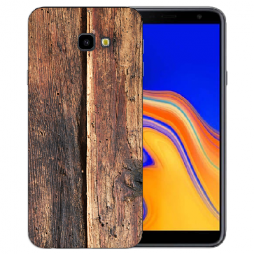 Samsung Galaxy J4 Plus (2018) TPU Silikon Hülle mit Fotodruck HolzOptik