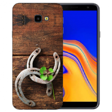 Samsung Galaxy J4 Plus (2018) Silikon Hülle mit Fotodruck Holz hufeisen