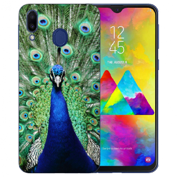 Silikon TPU Hülle mit Pfau Fotodruck für Samsung Galaxy M20 Etui