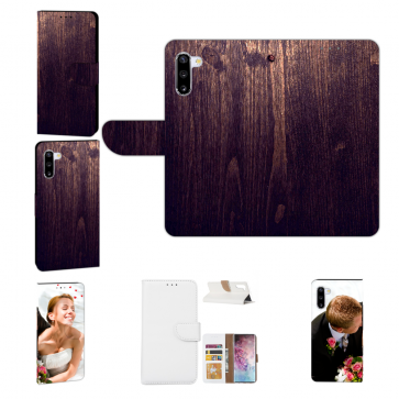 Samsung Galaxy Note 10 Handy Tasche mit Fotodruck HolzOptik Dunkelbraun
