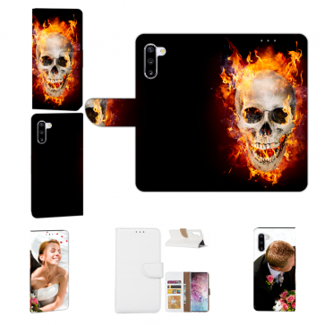 Samsung Galaxy Note 10 Handy Hülle mit Fotodruck Totenschädel Feuer