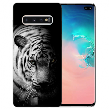 Samsung Galaxy S10 Plus Silikon TPU mit Fotodruck Tiger Schwarz Weiß