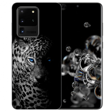 Samsung Galaxy S20 Ultra Silikon Hülle Leopard mit blauen Augen Fotodruck 